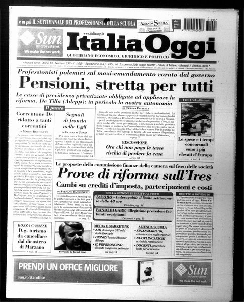 Italia oggi : quotidiano di economia finanza e politica